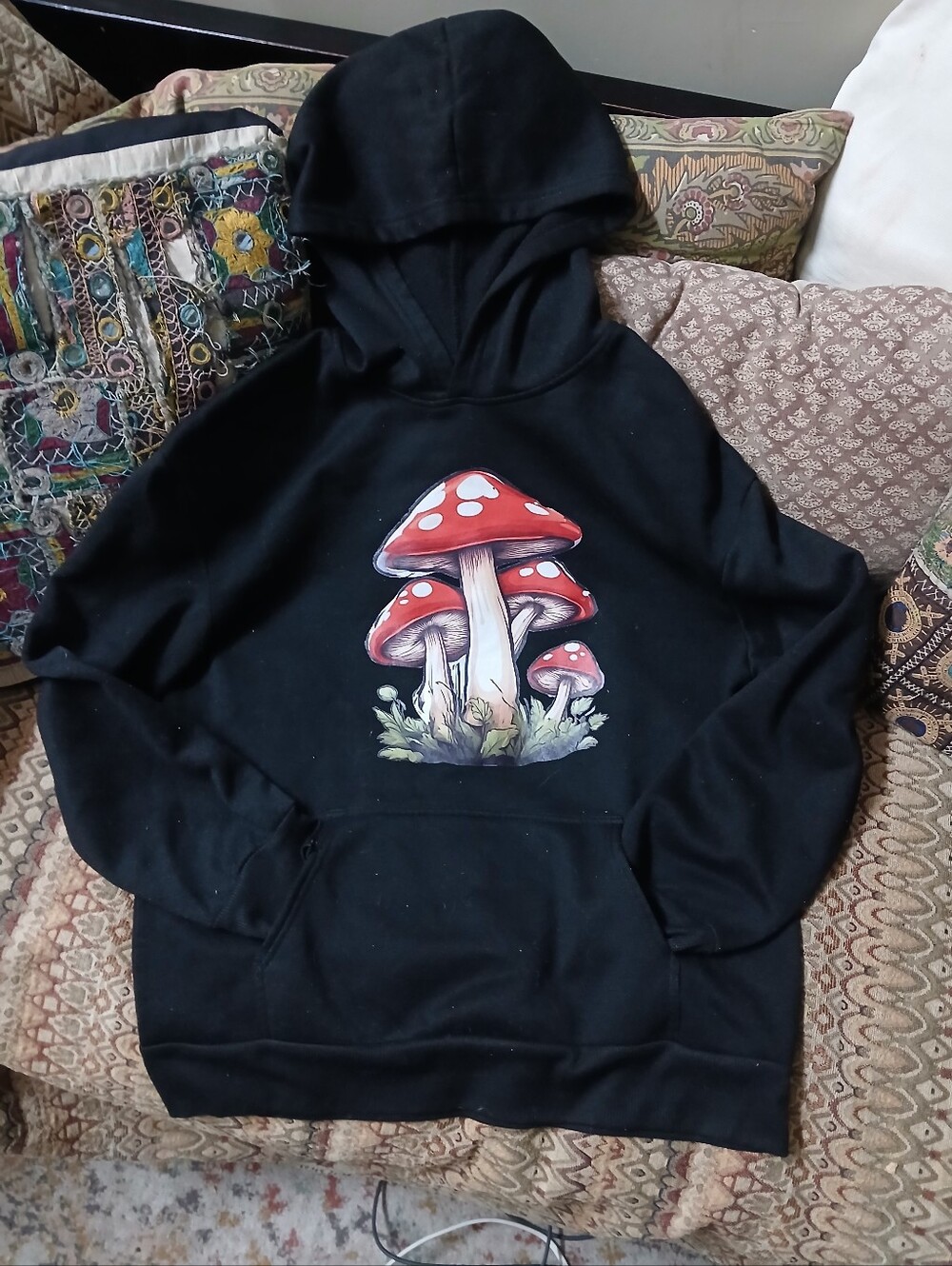 Unbranded Black Hoodie with Red Mushroom Graphic - Unbranded